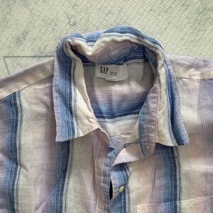 GAP Linen Blue, Pink, Purple and White Striped Shirt